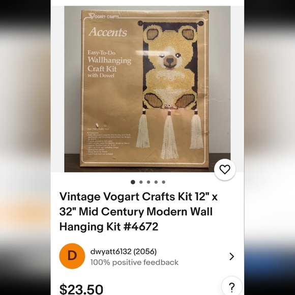 Vintage Handcrafted Bear latchhook Wall Hanging with Tassels - Picture 7 of 7